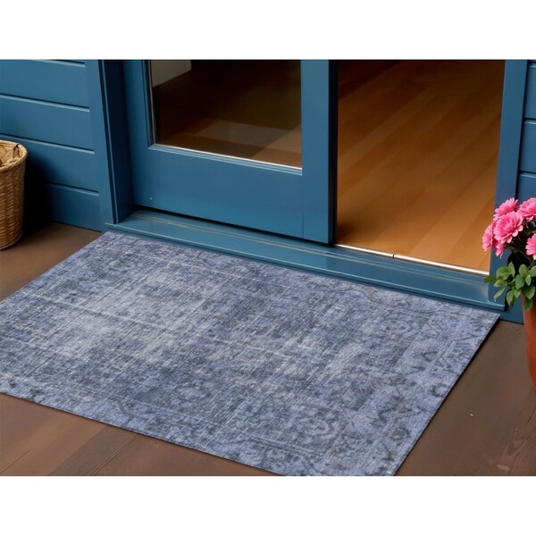 Homeroots 3' X 5' Navy Blue Oriental Washable Indoor Outdoor Area Rug 607560 - main