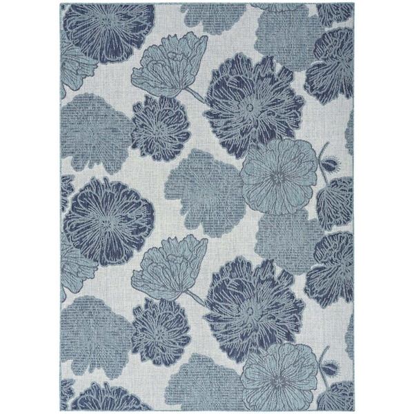 Homeroots 4' X 6' Navy Blue Ivory And Blue Floral Indoor Outdoor Area Rug 552492 - main