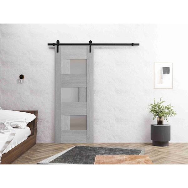 Vdomdoors Sturdy Barn Door 30 x 80in, Light Grey Oak W/ Frosted Glass, 6.6FT Rail Hangers Heavy Hardware Set SETE6933BD-B-OAK-30 - main