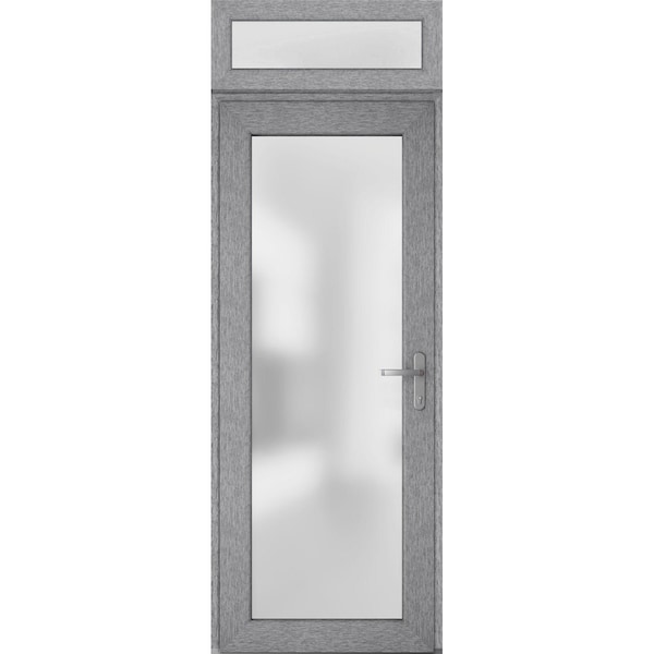 Vdomdoors Front Exterior Prehung FiberGlass Door Frosted Glass / Manux 8102 Grey Ash / Transom Window / Offic MANUX8102EXD-SS-W36 x H80+14-LH - main