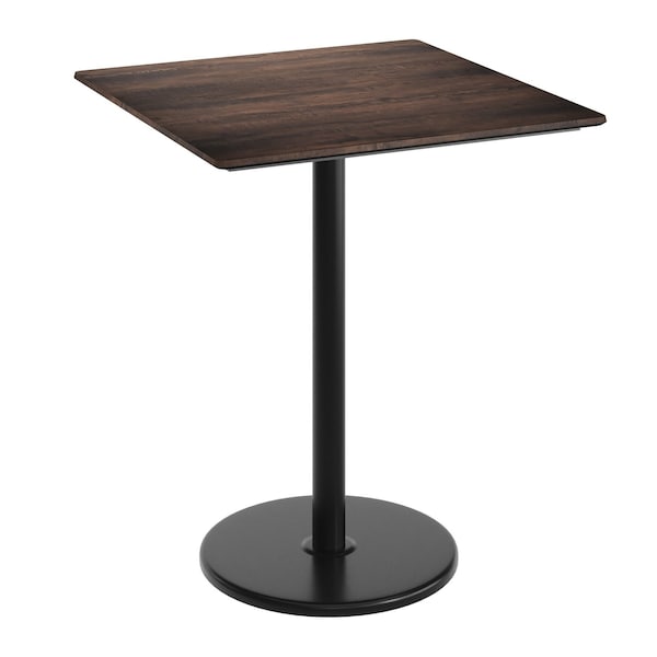 Flash Furniture 36" Square Tabletop, Seamless Surface Technology, Dark Brown with 24" Black Round Bar Height Base ST-SQ36-WBR-TR24B-GG - main