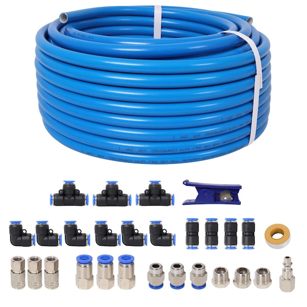 Wrightmaster 1/2 Inch ODx60 Feet PU Air Tube Kit, Garage Air Compressor Accessories Kit, Industrial Type Quick Con ZR-220516 - main