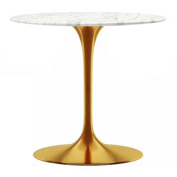 Homeroots 32" White And Gold Marble And Metal Dining Table 520850 - main