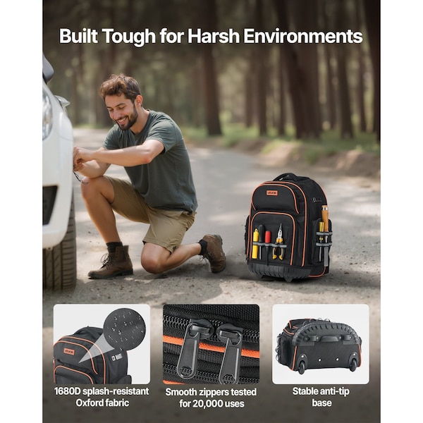 Vevor Rolling Tool Backpack with 45 Pockets and Durable Wheels for Heavy Tools, 45PK ZL-LGX-0098 - main