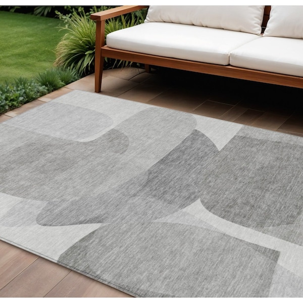 Homeroots 9' X 12' Linen And Gray Abstract Washable Indoor Outdoor Area Rug 632165 - main