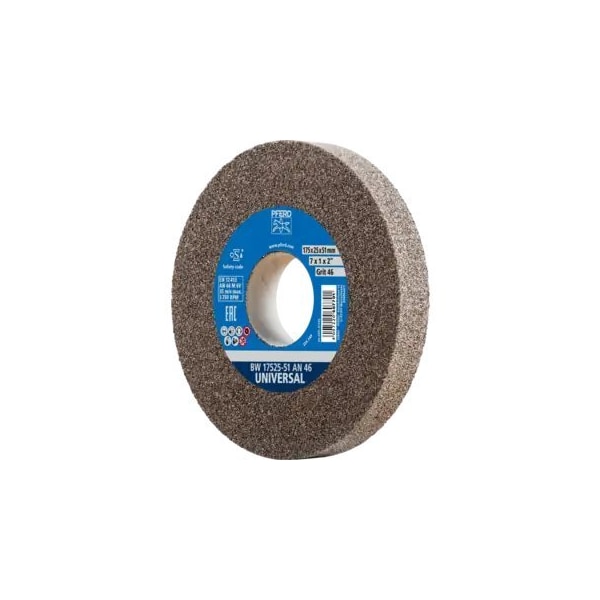 Pferd PFERD Vitrified Bench Wheel, UNIVERSAL, 7" x 1 x 2, 46 Grit, Aluminum Oxide 61755 - main