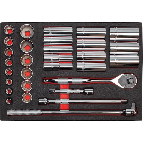 Proto 1/2 in Drive Socket Sets SAE 30 Pieces 1/2 to 1 1/4 in , Polished, J54126HTCKV J54126HTCKV - main