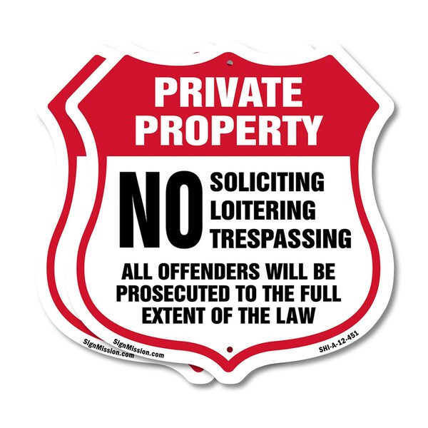 Signmission Private Property Shield Sign No Soliciti, 12 inch X 12 inch, Aluminum Metal Sign, 2PK SHI-A-2PACK-12-451 - main