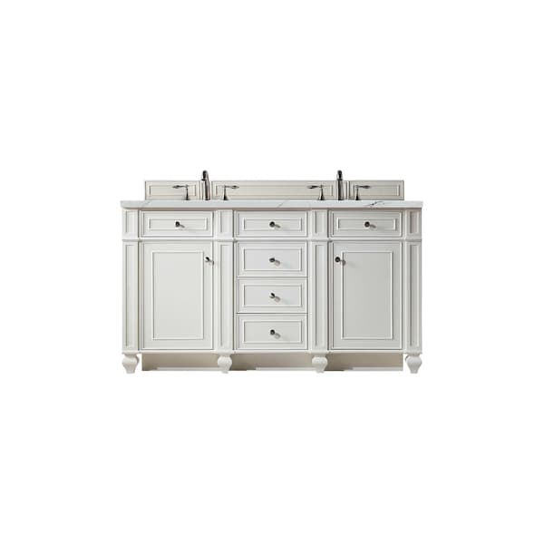 James Martin Vanities Bristol 60'' D Vanity, Bright White w/ Ethereal Noctis Silestone Top w/FreePower Wireless Charger 157-V60D-BW-FENC - main