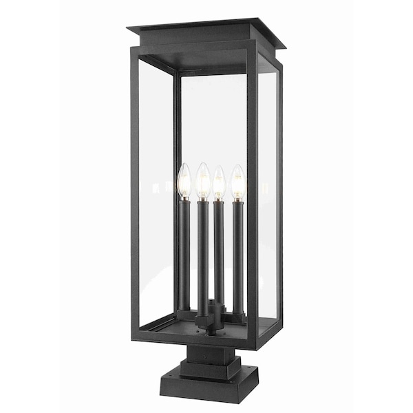 Z-Lite Nova 4 Light Outdoor Pier Mounted Fixture, Black/Clear, 10.5 In W x 29.25 In H 5018PHBS-SQPM-BK - main