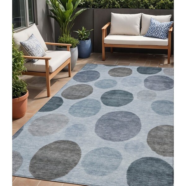 Homeroots 5' X 8' Blue And Gray Geometric Washable Indoor Outdoor Area Rug 630562 - main
