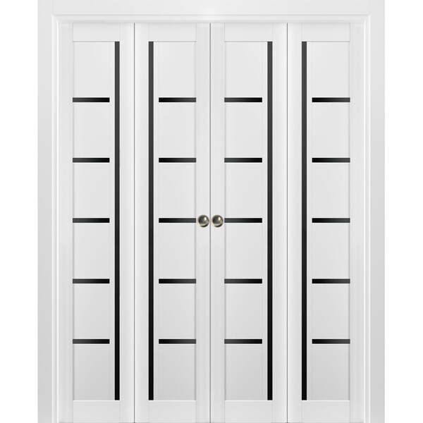 Sartodoors Sliding Closet Double Bi-fold Doors White Solid Core Modern Interior QUADRO4588DBF-WS-96 x 84 (4* 24x84) - main