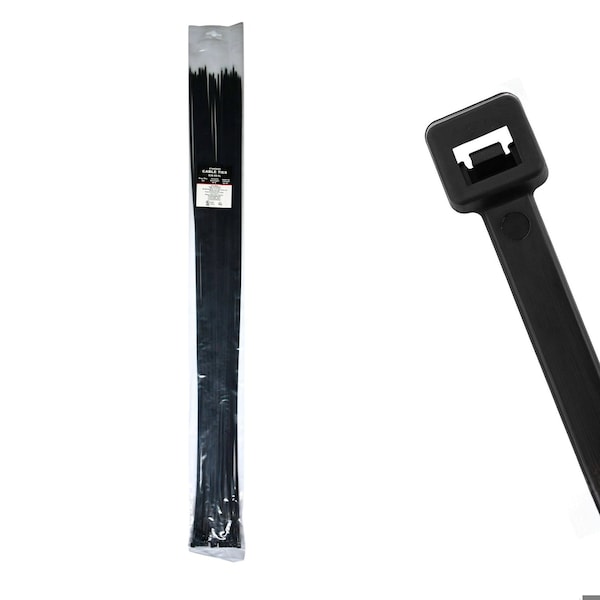 Cable Ties Unlimited Cable Tie, 36 in L, 50 lb Strength, 10.5 in Max Bundle Dia, Nylon 6/6, UV Resistant, Black, 50PK S36-50-0L - main