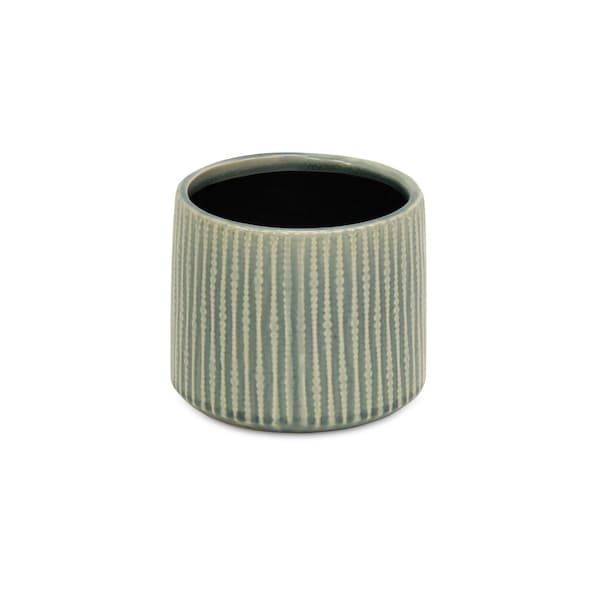 Homeroots 6in Green Striped Ceramic Indoor Outdoor Round Pot Planter 487414 - main