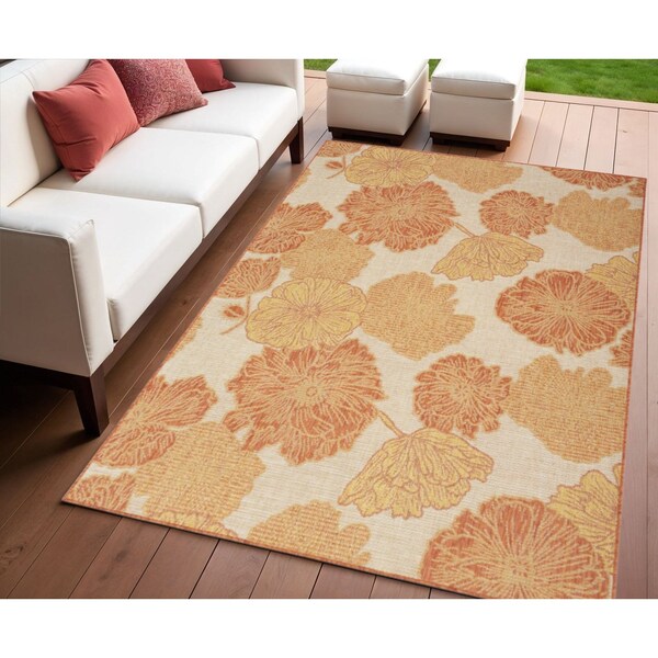 Homeroots 4' X 6' Coral And Beige Floral Indoor Outdoor Area Rug 552493 - main