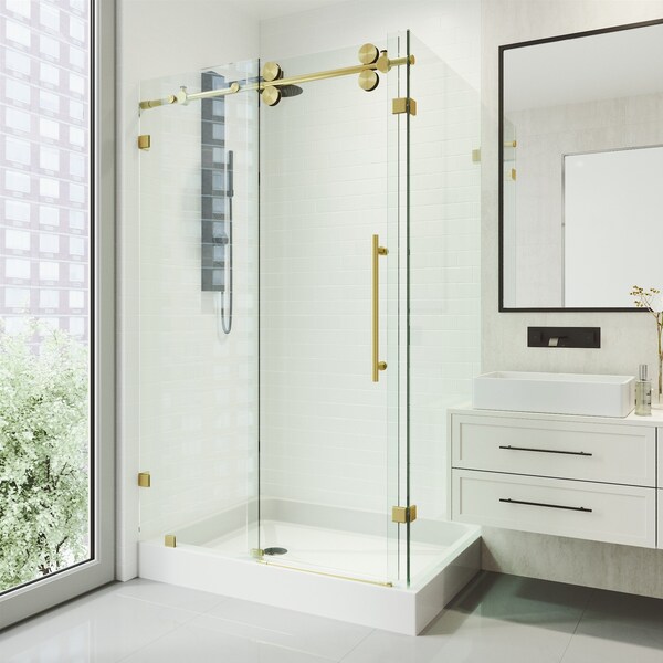 Vigo Winslow 36 in. L x 48 in. W x 79 in. H Frameless Sliding Shower Enclosure Kit in Matte Brushed Gold VG6051MGCL48WL - main