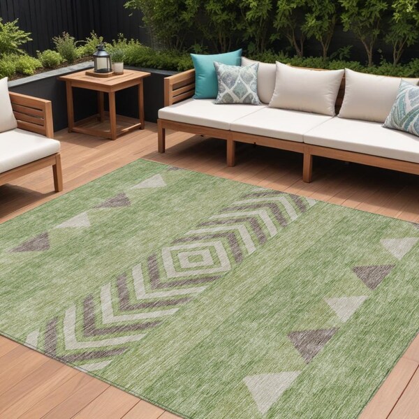 Homeroots 10' X 14' Green Taupe And Ivory Southwestern Washable Indoor Outdoor Area Rug 613902 - main