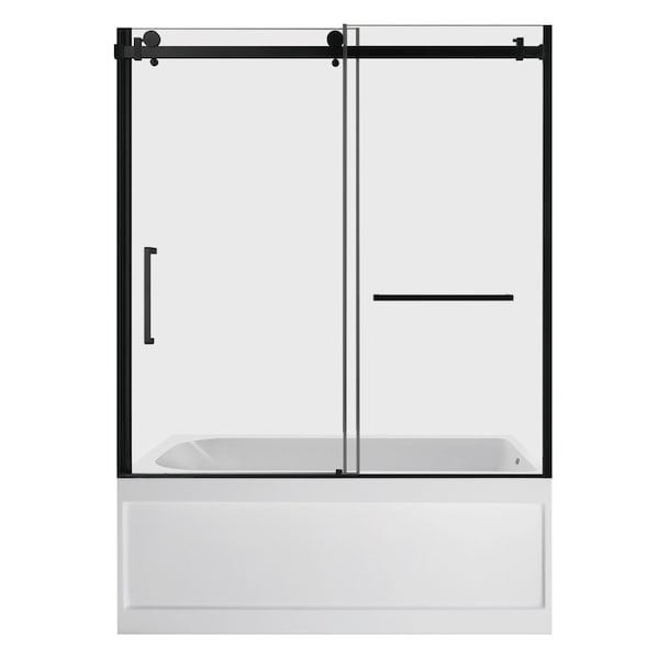 Kingston Brass 60" Acrylic Anti-Skid Alcove Right-Hand Drain Tub with Left Sliding Tub Door, White/Matte Black KVTAP6032R21A0 - main