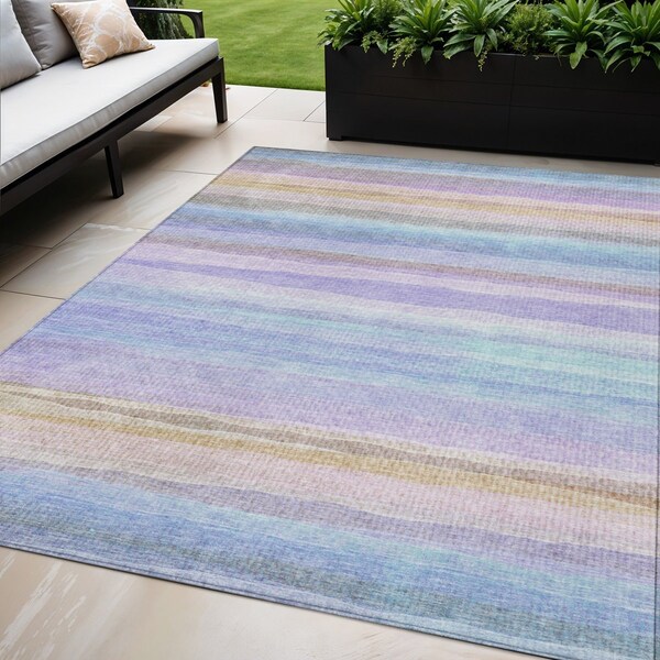 Homeroots 5' X 8' Lavender Sky Blue And Beige Striped Washable Indoor Outdoor Area Rug 631216 - main