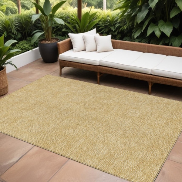 Homeroots 8' X 10' Gold And Ivory Geometric Washable Indoor Outdoor Area Rug 602374 - main