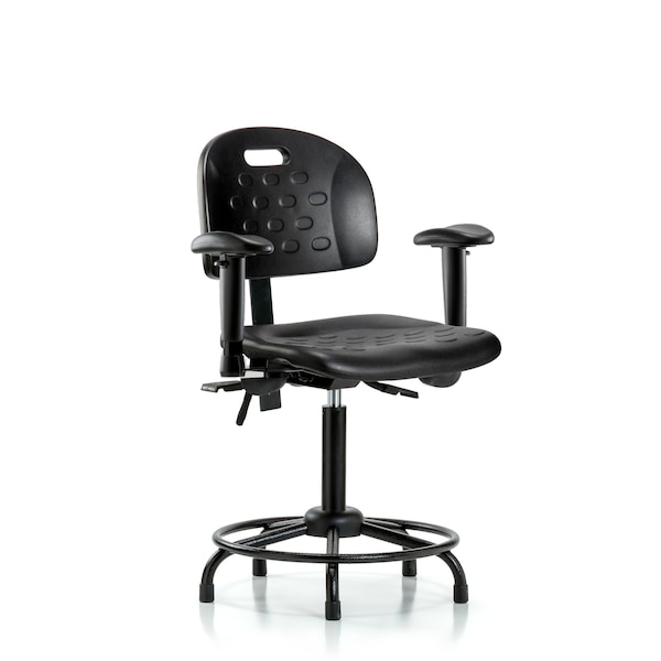 Blue Ridge Ergonomics Newport Med Bench Chair, RT, AA, Glides, 6-Way Adjustable, 22" to 30" Height, Black; Blue BR-HPMBCH-RT-T0-A1-RG - main