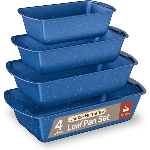 Bakken- Swiss Blue Marble Nonstick Loaf Pans Set of 4, 7in to 11in, Oven Safe to 450 DegF, Dishwasher Safe BK4LOA4BLU - main