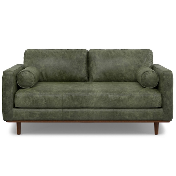 Homeroots 72" Moss Green Leather Sofa With Brown Legs 640966 - main