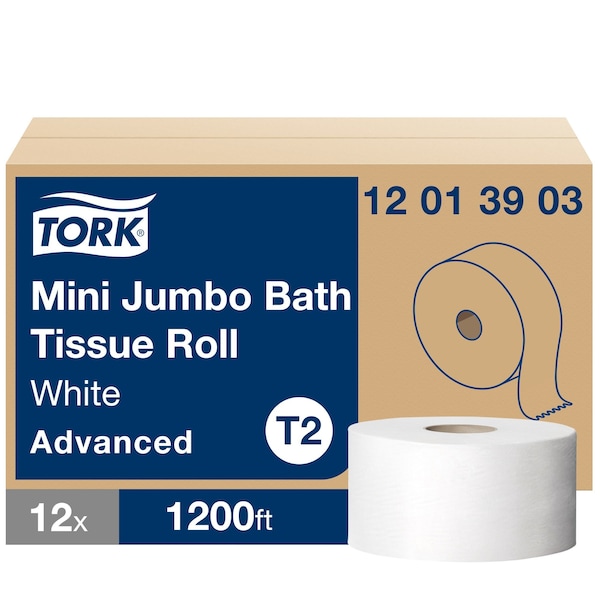 Tork Jumbo Core, 1 Ply, Continuous Sheets, White, 12 PK 12013903 - main