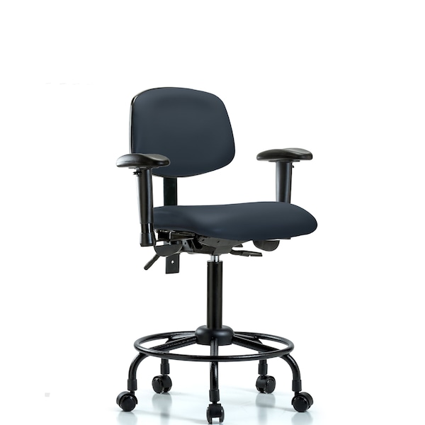 Blue Ridge Ergonomics Bench Chair, RT Tilt, AA Cast, Vinyl, Nav, 6-Way Adjustable, 22" to 29" Height, Imperial Blue BR-VMBCH-RT-T1-A1-RC-8582 - main
