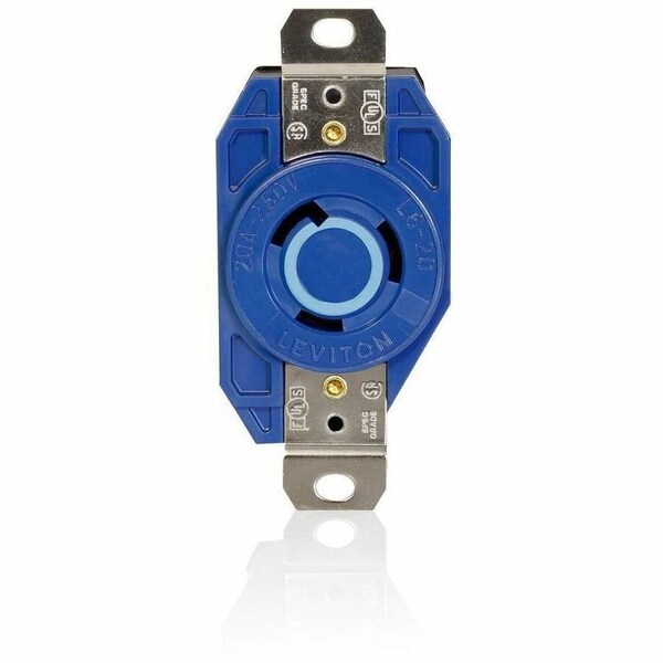 Leviton Flanged Locking Receptacle, L6-20R, 20 A, 250V AC, Single Phase, 2 Pole, Flush Mount, Black 2320-BU - main