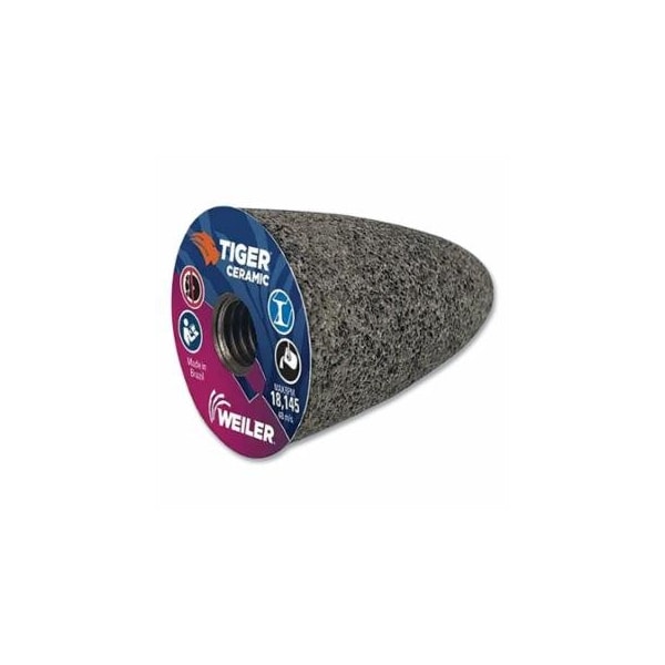Weiler Tiger Grinding Cone, 2 in dia x 3 in Thick x 5/8 in-11 Arbor, 20 Grit, Ceramic Alumina, Type 16, 12PK 804-68403 - main