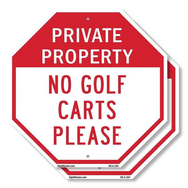 Signmission Private Property No Golf Carts Plea, 6 inch X 6 inch, Plastic Sign, 2PK OC-P-2PACK-6-164 - main