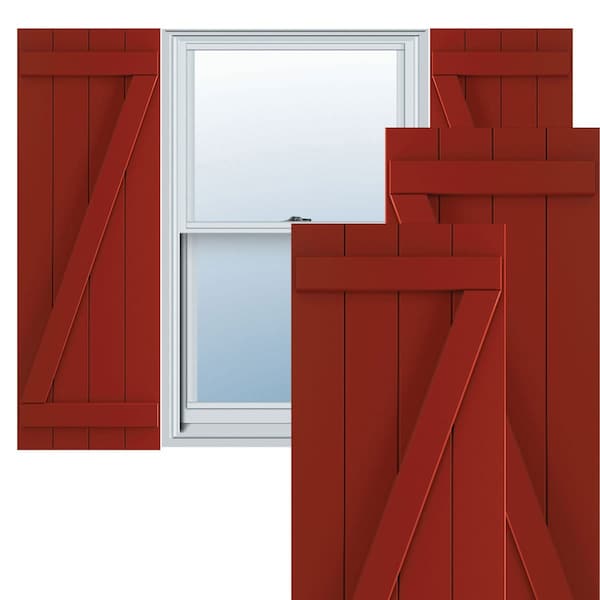 Ekena Millwork True Fit PVC Four Board Joined Board-n-Batten Shutters w/Z-Bar, Fire Red , 21 1/2W x 62H, PR TFP102BBF21X062BR - main