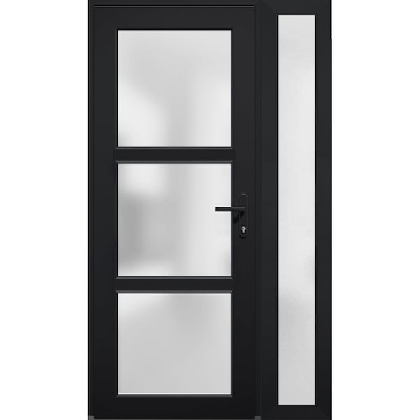 Vdomdoors Front Exterior Prehung FiberGlass Door Frosted Glass / Manux 8552 Matte Black / Sidelight Exterior MANUX8552EXD-BLK-W36+16 x H80-LH - main