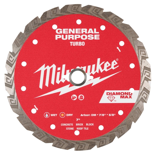 Milwaukee Tool 7" DIAMOND MAX Turbo, General Purpose Diamond Blade 49-93-9107 - main