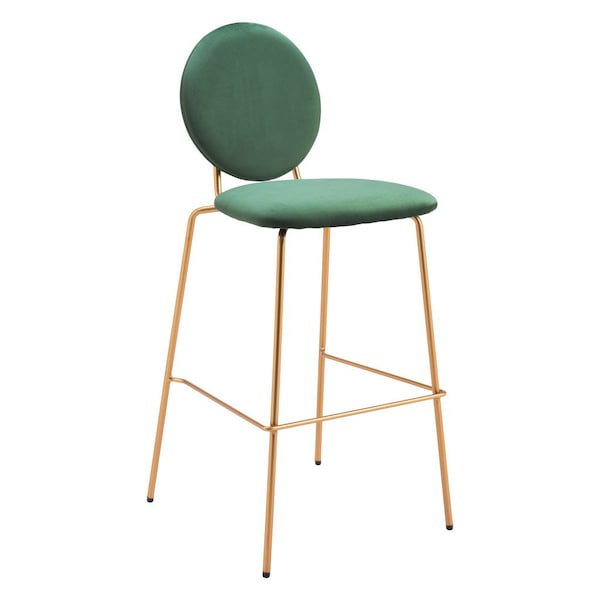 Homeroots Set of Two 30" Green and Gold Velvet and Steel Bar Height Bar Chairs, 2PK 555726 - main