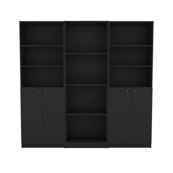 Homeroots 71" Black Five Tier Bookcase with Four doors 546352 - main