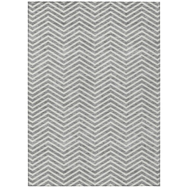 Homeroots 10' X 14' Gray And Ivory Chevron Washable Indoor Outdoor Area Rug 596272 - main