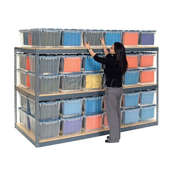 Global Industrial Record Storage Rack 96"W x 48"D x 60"H With Polyethylene File Boxes - Gray 607197GY - main