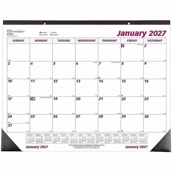 Brownline Monthly Desk Pad Calendar, 22 x 17, White/Burgundy Sheets, 12-Month (Jan to Dec): 2025 C1731 - main