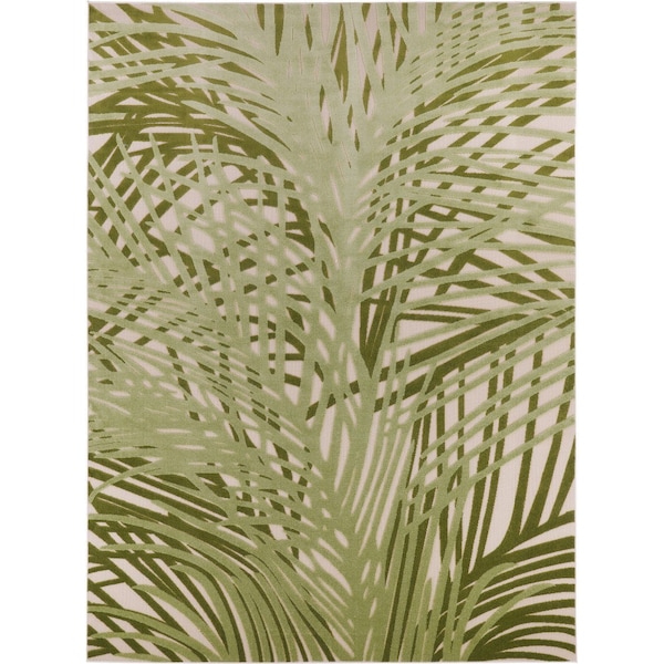 Homeroots 8' X 11' Ivory And Green Palm Leaf Indoor Outdoor Area Rug 548090 - main