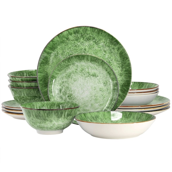 Elama Oceanus 16 Piece Porcelain Double Bowl Dinnerware Set in Green 750123180M - main