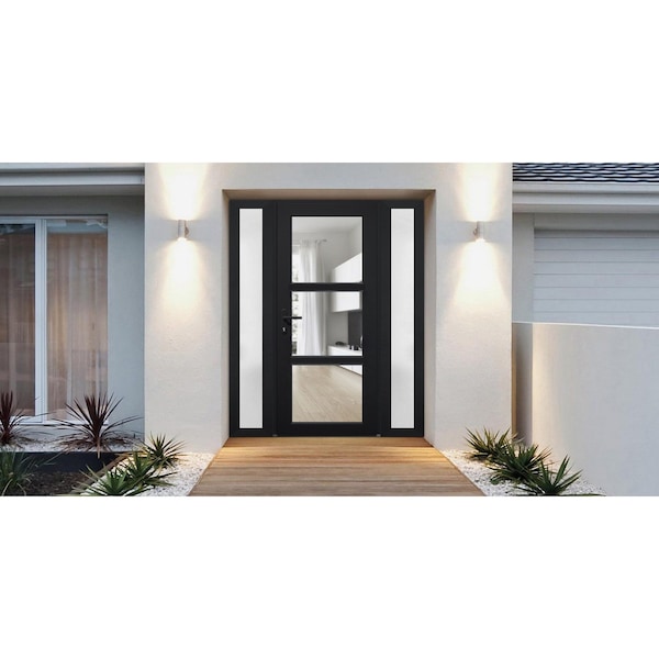 Vdomdoors Front Exterior Prehung FiberGlass Door Clear Glass See-through / Manux 8555 Matte Black Clear Glass MANUX8555EXD-BLK-W16+36+16 x H80+14-LH - main