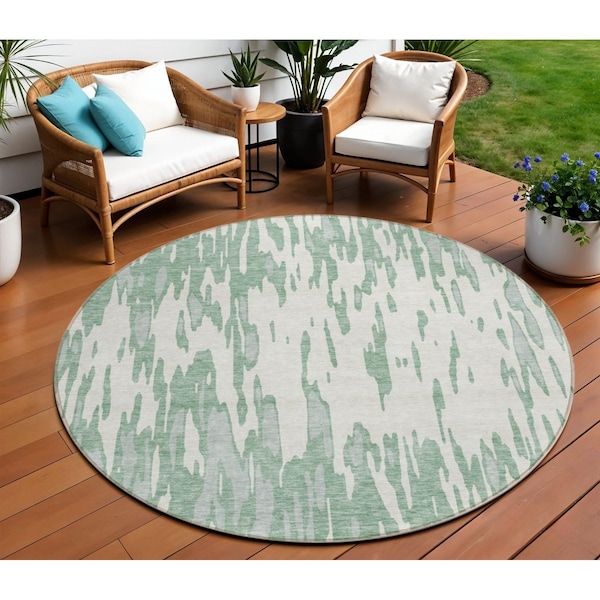 Homeroots 8' Sage And Ivory Round Abstract Washable Indoor Outdoor Area Rug 612697 - main