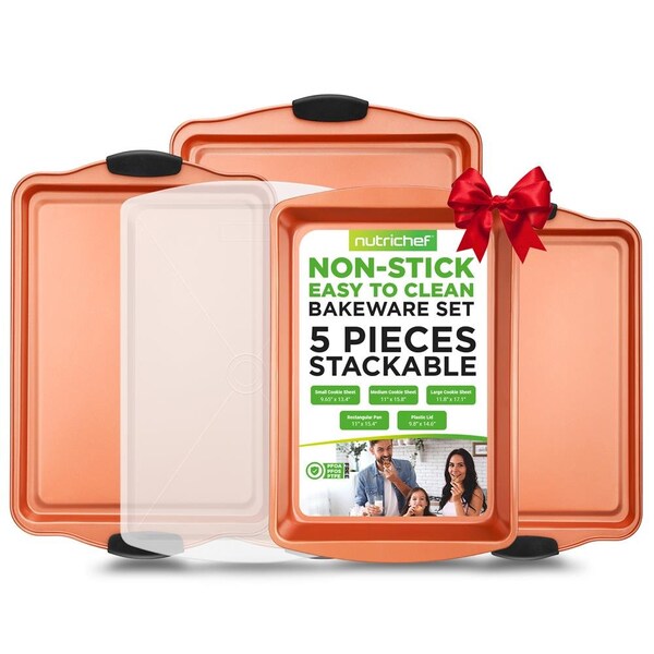 Nutrichef Flexible & Nonstick Carbon Steel Bakeware Set - Professional Home Kitchen Bake Pan Set With Blue Sil NCSBS54S - main