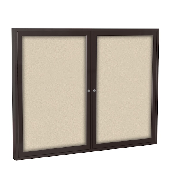 Ghent 2 Door Enclosed Fabric Bulletin Board, Bronze Aluminum Frame, 3'H x 5'W, Beige PB23660F-90 - main