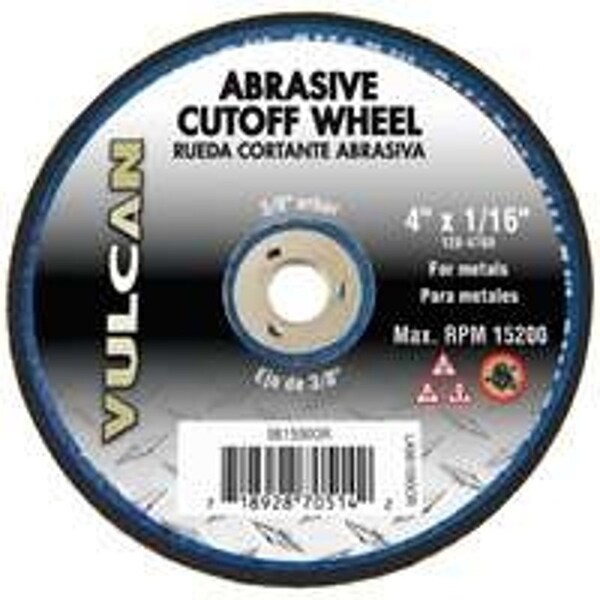 Vulcan Type 1 Cut-Off Wheel, 4 in Dia, 1/16 in Thick, 3/8 in Arbor, Premium, Aluminum Oxide Abrasive 981590OR - main