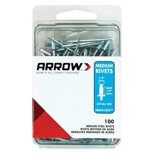 Arrow Fastener 1/8 in. D X 1/4 in. Steel Rivets Silver, 100PK RMS1/8IP - main
