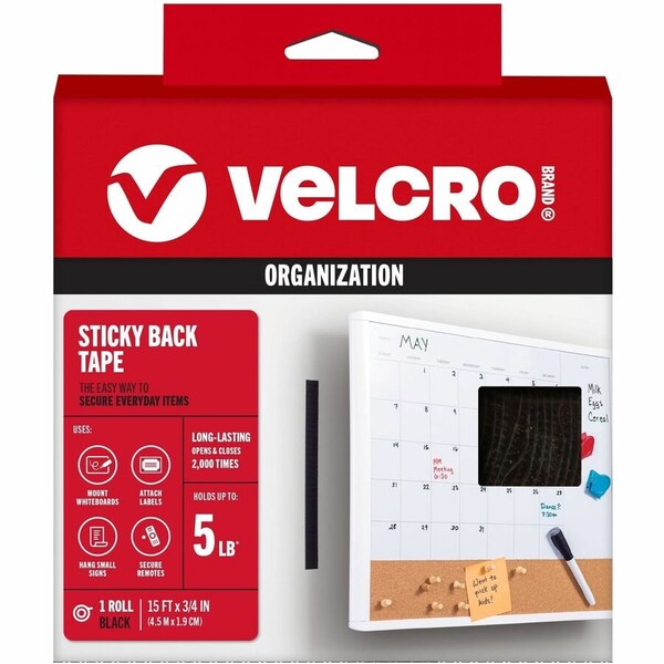 Velcro Brand Reclosable Fastener, 15 ft, 3/4" W, Black 90081 - main