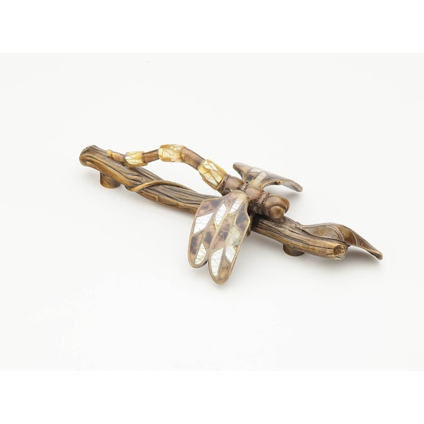 Schaub 3-22/25in Center to Center Mother of Pearl Nature Dragonfly Twig Cabinet Pull Estate Dover Finish 892-MOP-ED - main